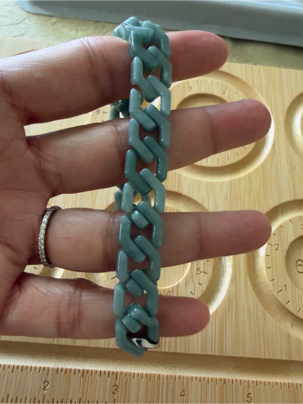 Blue Water Jade Link Bracelet 8.5 inches Stainless Steel Clasp